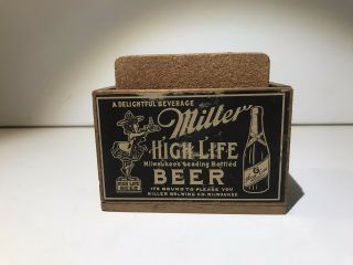 1984 Vintage Miller High Life Coasters (all 8) With Wooden Crate.  Bar Pub Drink