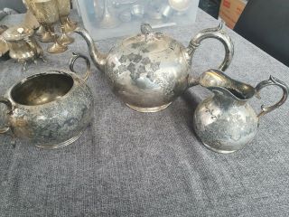 Victorian 3 Piece Silver Plate Tea Set - Tea Pot,  Jug,  Sugar Bowl -