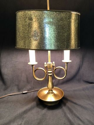 Vintage Frederick Cooper French Horn Bouillotte Desk Lamp W/orig.  Shade