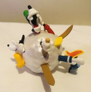 Disney Goofy,  Donald Duck & Mickey Mouse Christmas Ornament Skis In A Snowball