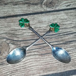 2 X Silver & Enamel Souvenir Spoon Ireland/irish Green Shamrock Birmingham Mark