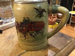 Vintage Budweiser Champion Clydesdale Stein Ceramarte Mug W/Lid Made in Brazil 2