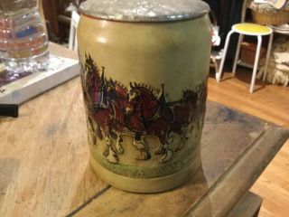 Vintage Budweiser Champion Clydesdale Stein Ceramarte Mug W/Lid Made in Brazil 3