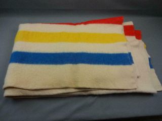 Vintage Golden Dawn All Wool 3 Striped Trapper Hudson Bay Style Blanket 64 " X70 "