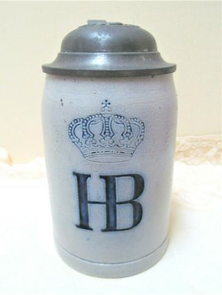 Vintage Hb German Hofbrauhaus Beer Stein 1/4 Liter Stoneware Pottery With Lid