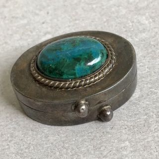 True Vintage Mini Pill Box Sterling Silver 925 Turquoise Stone Trinket Box Home