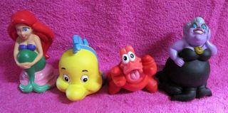 Disney The Little Mermaid Ariel Ursula Flounder Sebastian Bath Tub Toys Set Of 4