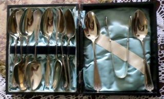 Lovely Vintage Cased Set Of 10 D&a " Brazilian Silver " Teaspoons And Sugar Tongs