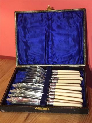 6 X Vintage Silver Plated W B " True " Epns Fish Knives And Forks - Boxed
