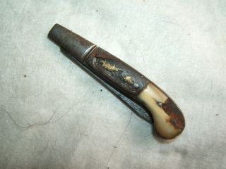 Antique 19th Century Boot Pistol Form Folding Pocket Jackknife Jack Knife Gold