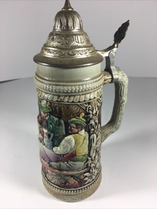 Large German Beer Stein (old Vintage German Lidded Mug) Marked