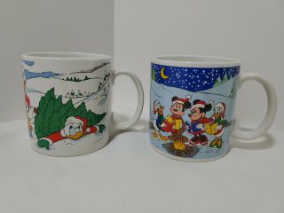 Set Of 2 Vintage 1988 Walt Disney Applause Christmas 12oz.  Coffee Mug Cup Mickey
