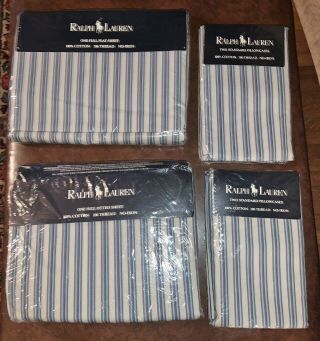 Vintage Ralph Lauren Claudine Full Sheet Set 2 Prs.  Pillowcases In Package