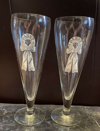 Pair Pre - Pro Pabst Blue Ribbon Beer Tall Footed Pilsner Glass.