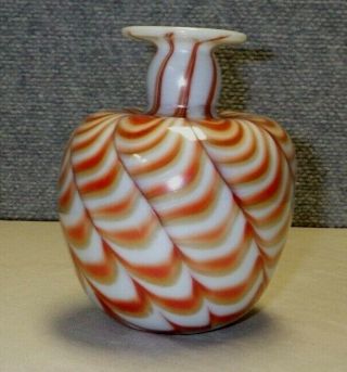 Signed Vintage Art Glass Vase Pulled Feather BS 2