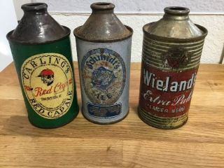 3 Different Repainted Empty Cone Top Beer Cans; 3 Different Brands
