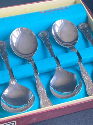 Lovely Set Of 6 Butler Silver Plated Epns Kings Small Dessert Fruit Spoons Boxed