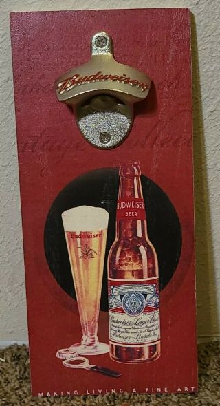 Budweiser Wall Mount Beer Bottle Opener Man Cave Bar Sign 2017 Anheuser - Busch