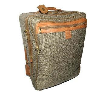 Vtg Hartmann 22 " Mobile Traveler Tweed Belting Leather Rolling Suitcase Luggage