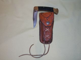 Vgc Vintage Buck 110 Lockback Knife W Harley Davidson Leather Custom Sheath