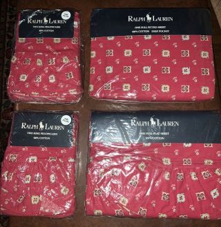 Vintage Ralph Lauren Tisbury Full Sheet Set 4 King Pillowcases In Pkg.