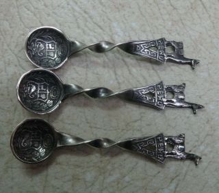 Set Of 3 Vintage Sterling Silver Salt Spoons From Peru 2 3/4 "