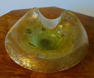Vintage Murano Copper Gold Aventurine Swirled Opalescent Bowl Glass Ashtray