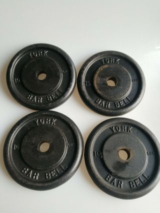 4 Vintage York Barbell 10 Lbs Single Weight Plates 1 1/8 " Standard Total 40lbs
