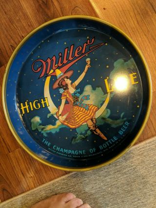 Miller High Life 13” Vintage Metal Beer Serving Tray 1968 Girl On Moon Milwaukee