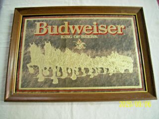 Vintage Budweiser Clydesdale Bar Mirror Sign 20 1/2 X15 Smoked Glass Gold