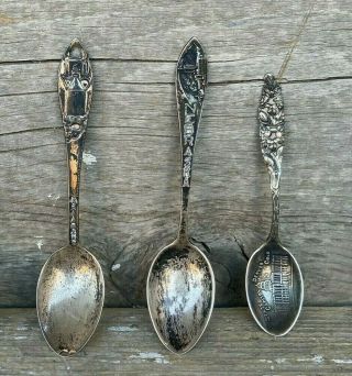 3 Old Sterling Silver Souvenir Spoons Denver Arkansas Nebraska