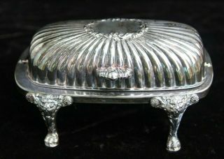 F B Rogers Silver Plate Footed Roll Top Butter Dish With Glass Tray Hallmarked