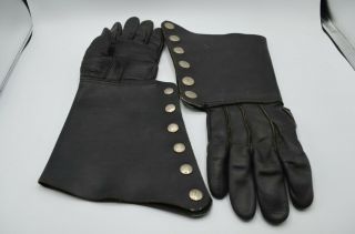 Leather Motorcycle Gloves Gauntlets Mens Small Snap Close Vintage Heavy