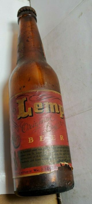 Wm.  J.  Lemp Brewing Co Lager Beer Paper Label Bottle,  12 Oz.  St.  Louis,  Mo Irtp