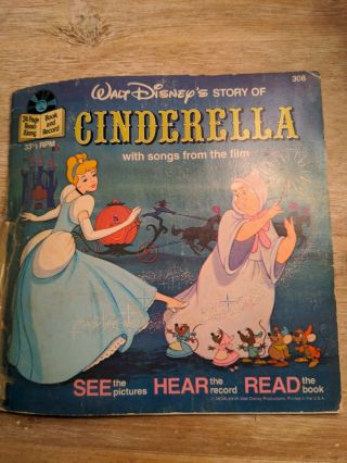 Vtg Walt Disney Book And Record Story Of Cinderella 308 Songs From The Film
