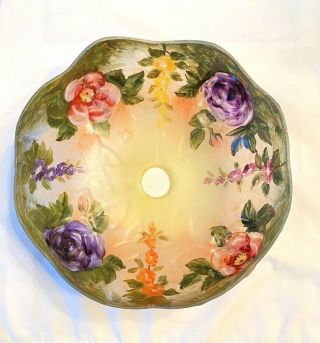Vintage Reverse Painted Puffy Lamp Shade Roses Flowers