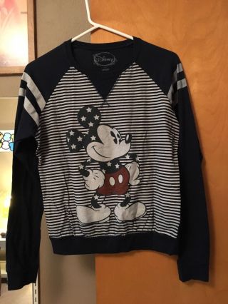 Mickey Mouse T - Shirt Long Sleeve Adult Small Red White Blue Stars Walt Disney