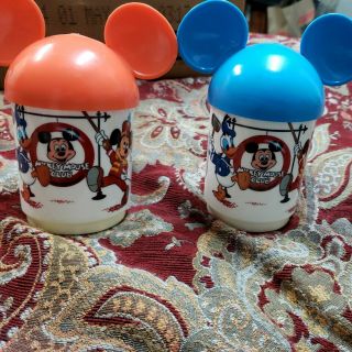 Vtg Walt Disney Mickey Mouse Club Disneyland Cup Plastic Mugs W/ Lids