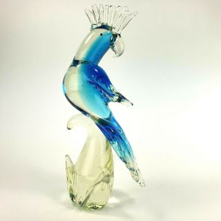 Vintage Murano Ds Art Blue Glass Parrot Cockatoo Bird Hand Blown 12 "