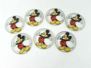 Set Of 7 Disney Mickey Mouse Plastic Acrylic Disk Coasters By Monogram