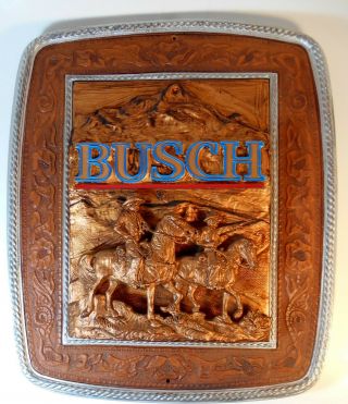 1980 Vintage 3d Busch Beer Molded Sign Cowboys On Horses