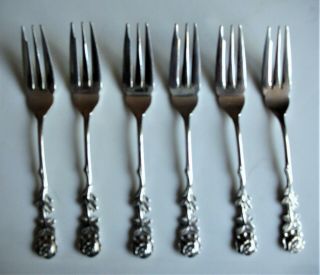 6 Silver Plated Desert Or Starter Forks With A Cast Of Rose & Leaves On Handle