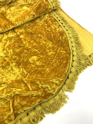 Vtg Retro Bohemian Boho Gold Crushed Velvet Bedspread w/ Fringe Full 96 x 107 2