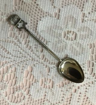 Unusual Vintage Silver Plate Souvenir Spoon With Twisted Handle & Elephant Mount