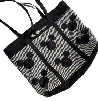 Walt Disney World Xl Shopper Tote Bag Mickey Mouse Black White Stripes