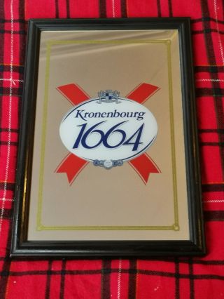 Kronenbourg 1664 Pub Or Home Bar Advertising Mirror,  Vintage,  Wooden Frame