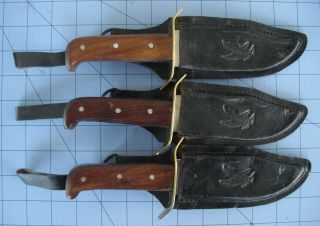 3 Bowie Knives 9 1/2 " Long Leather Sheaths 5 1/4 " Blade Full Tang