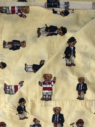 Vintage Ralph Lauren Polo Bear Cotton Full Flat Sheet 200ct Usa Made Striped