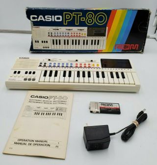 Vintage Casio Pt - 80 Keyboard With Rom Pack - All