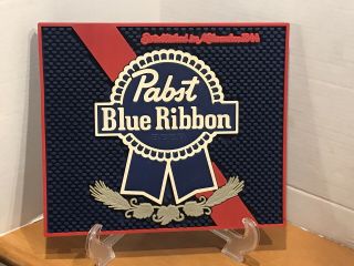 Pabst Blue Ribbon Pbr Beer Rubber Bar Mat 12 3/4” X 11 3/4”